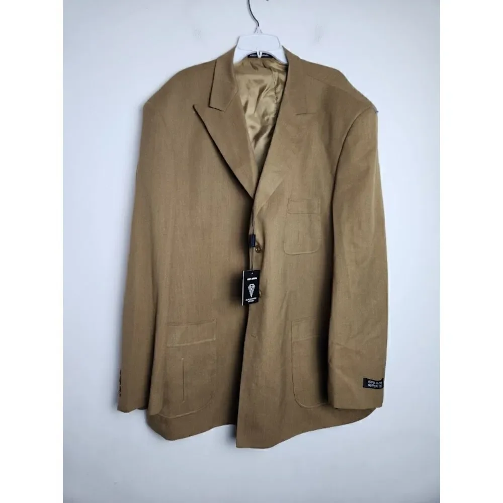 NWT Pure Diamond Apparel Men Brown 100% Wool Blazer Jacket size 52R or XXL,